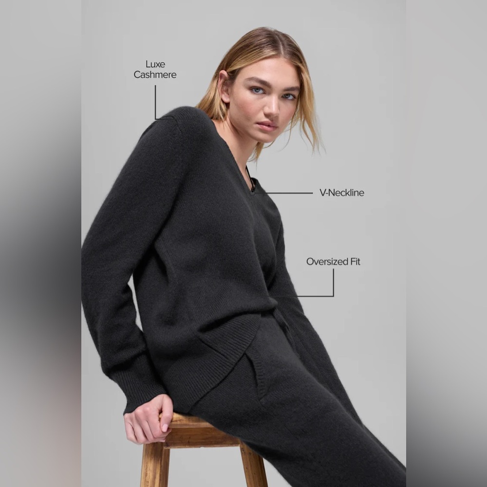 Alo Yoga Wool Cashmere New Class Oversized V-Neck Sweater Black SzSmall - Picture 8 of 8